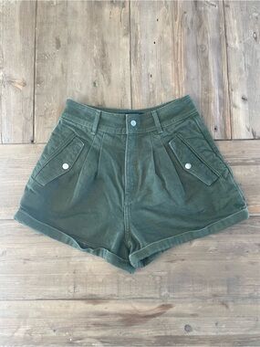 The Kooples Olive Green High-Waist Denim Hot Pants